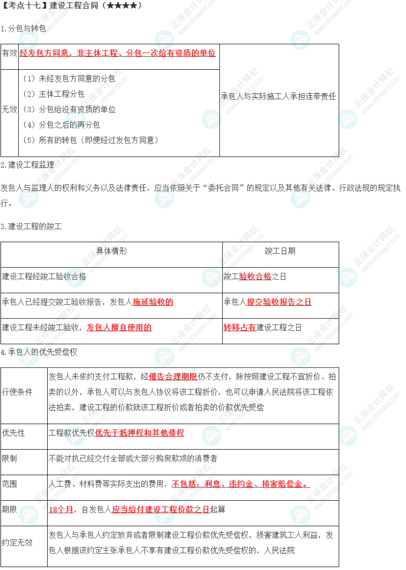 2023年注會(huì)《經(jīng)濟(jì)法》第4章高頻考點(diǎn)17：建設(shè)工程合同