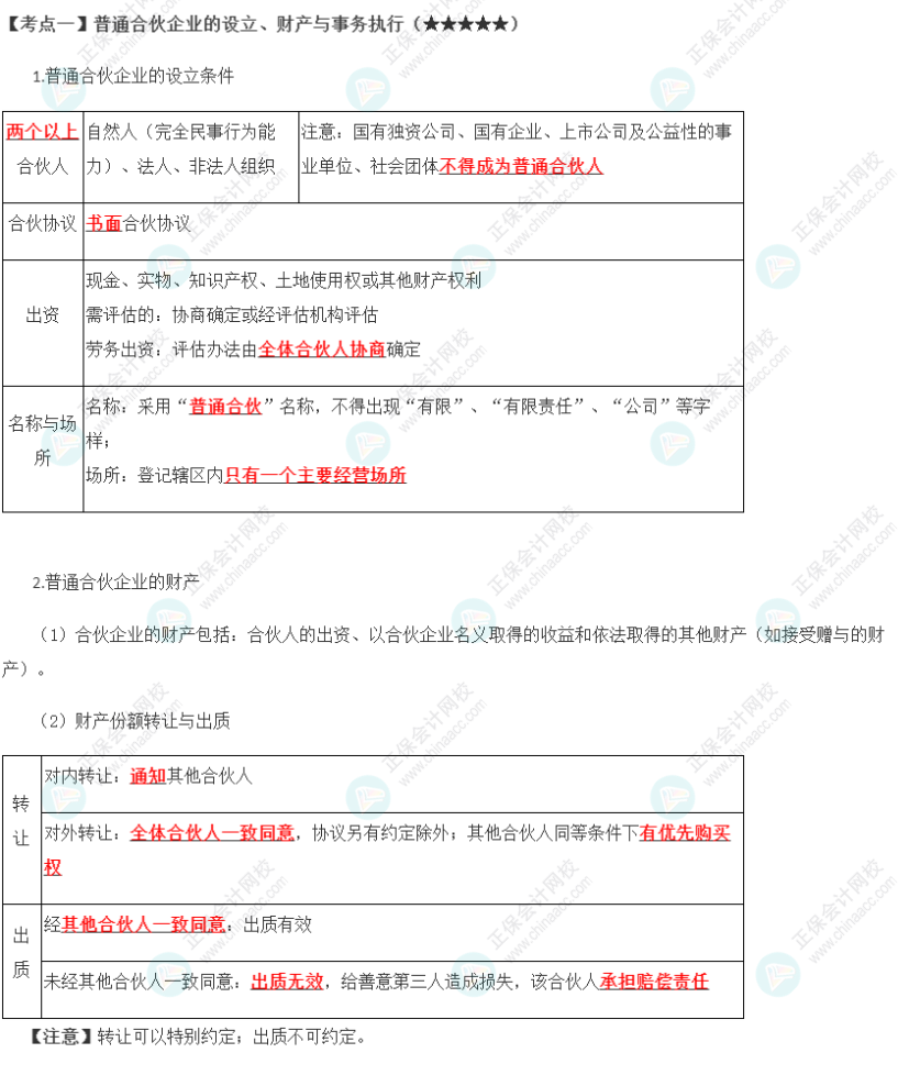 2023年注會《經(jīng)濟(jì)法》第5章高頻考點(diǎn)1：普通合伙企業(yè)的設(shè)立、財(cái)產(chǎn)與事務(wù)執(zhí)行