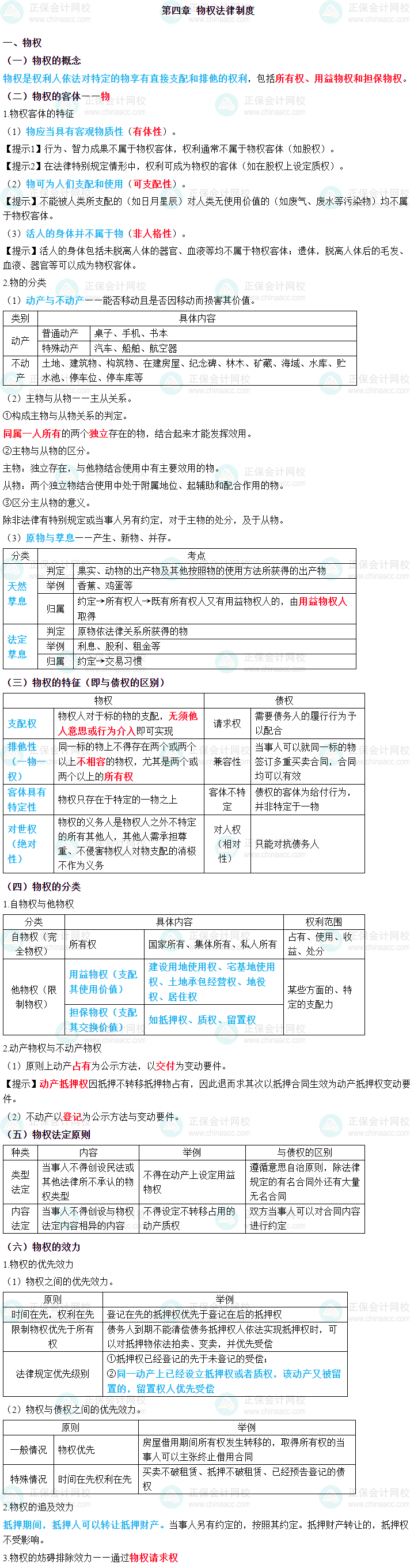 2023年中級會計職稱《經(jīng)濟(jì)法》三色筆記第四章：物權(quán)法律制度