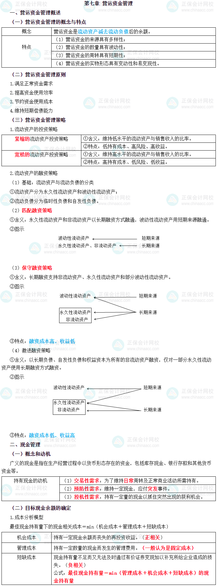 2023年中級會計職稱《財務管理》三色筆記第七章：營運資金管理