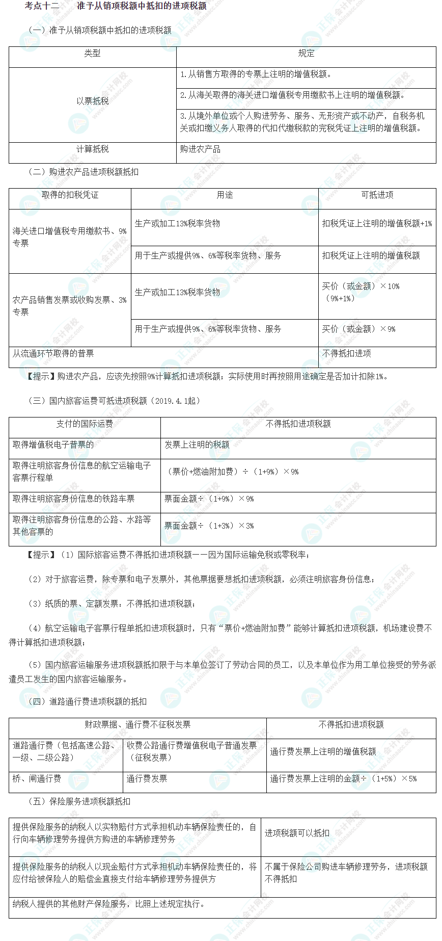 2023注會《綜合階段》必背考點十二：準予從銷項稅額中抵扣的進項稅額