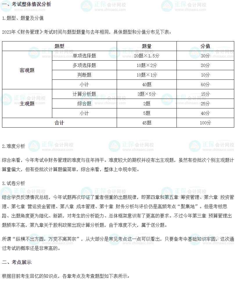 財務管理考情分析1