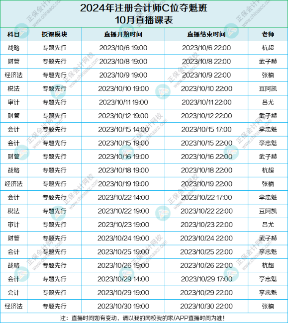 速來(lái)領(lǐng)?。?024年C位奪魁班10月課表來(lái)啦！