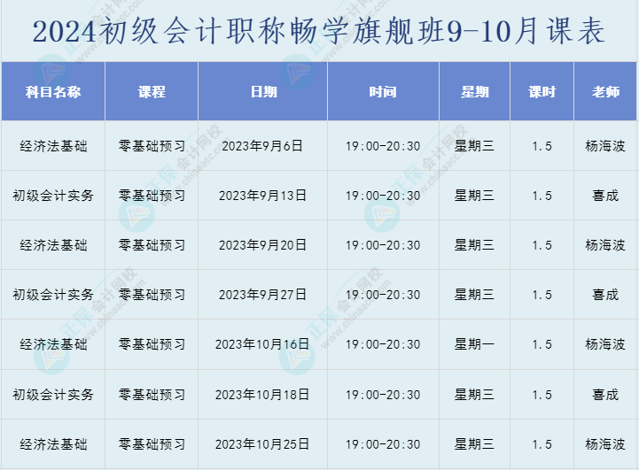 2024年初級會計職稱暢學旗艦班直播課表安排