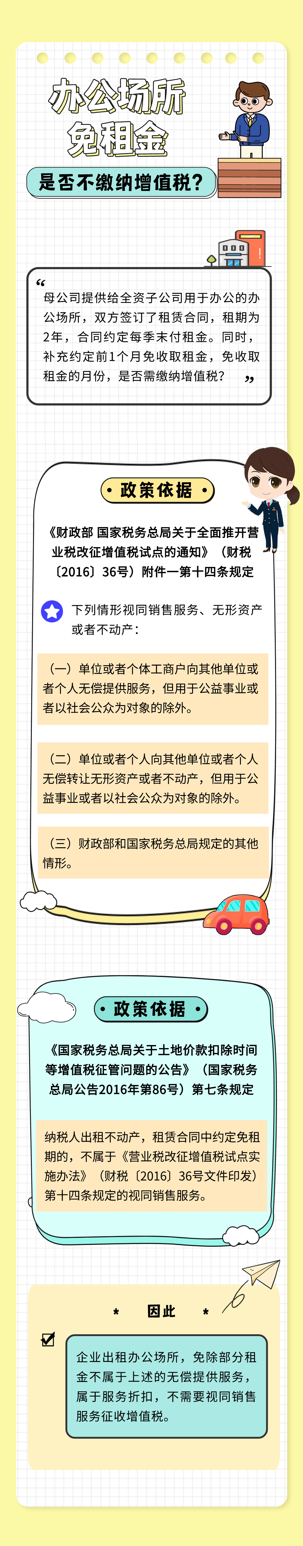 辦公場(chǎng)所免租金是否不繳納增值稅？