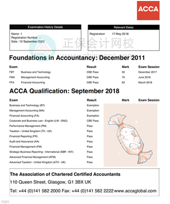 ACCA成績單