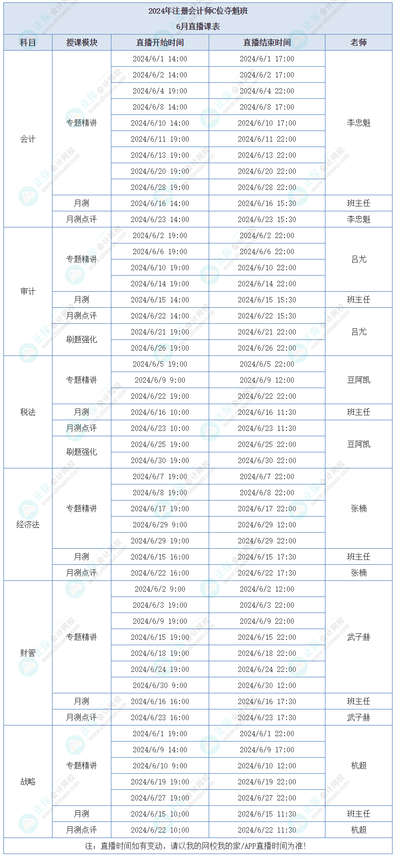 注會C位奪魁班6月課表