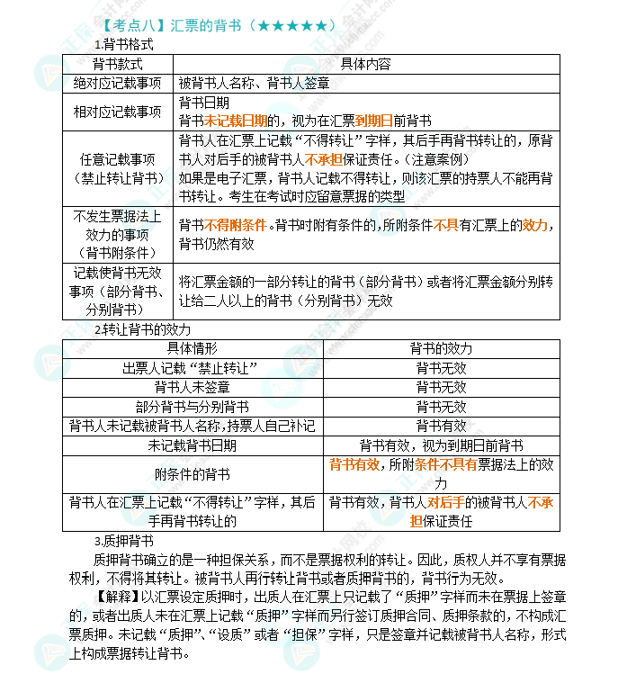 2024年注會(huì)《經(jīng)濟(jì)法》第9章高頻考點(diǎn)8：匯票的背書(shū)