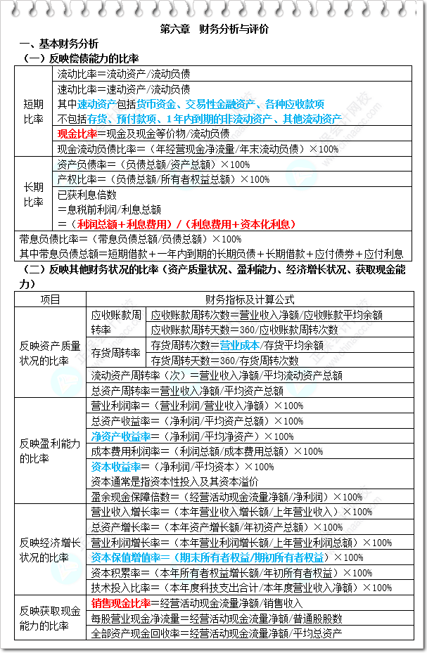 《財(cái)務(wù)與會計(jì)》三色筆記-第6章 財(cái)務(wù)分析與評價(jià)