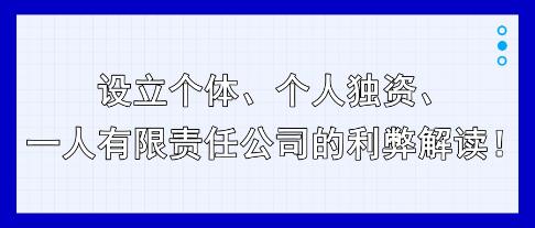 設(shè)立個(gè)體、個(gè)人獨(dú)資、一人有限責(zé)任公司的利弊解讀！