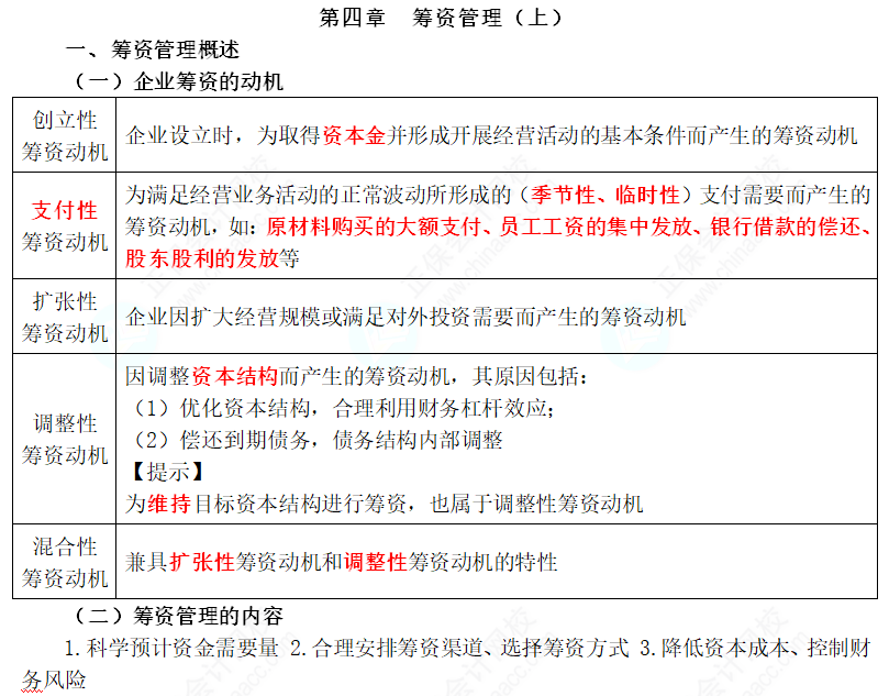 2024年中級會計職稱《財務管理》三色筆記第四章：籌資管理（上）