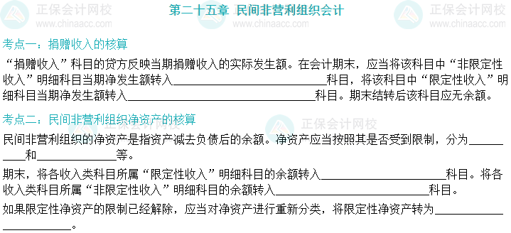 【默寫本】2024中級(jí)會(huì)計(jì)實(shí)務(wù)填空記憶——民間非營利組織會(huì)計(jì)