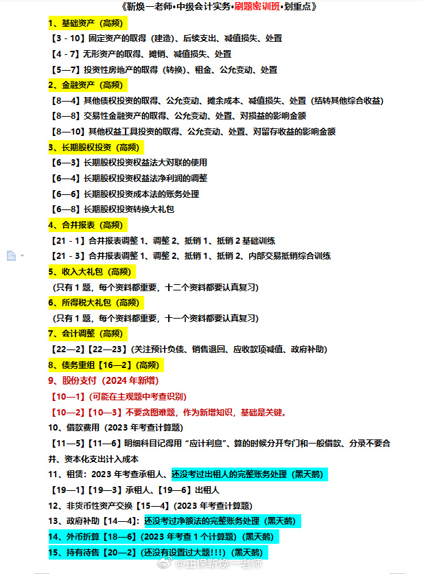 2024中級(jí)會(huì)計(jì)考生注意！靳煥一中級(jí)會(huì)計(jì)實(shí)務(wù)劃重點(diǎn)啦！