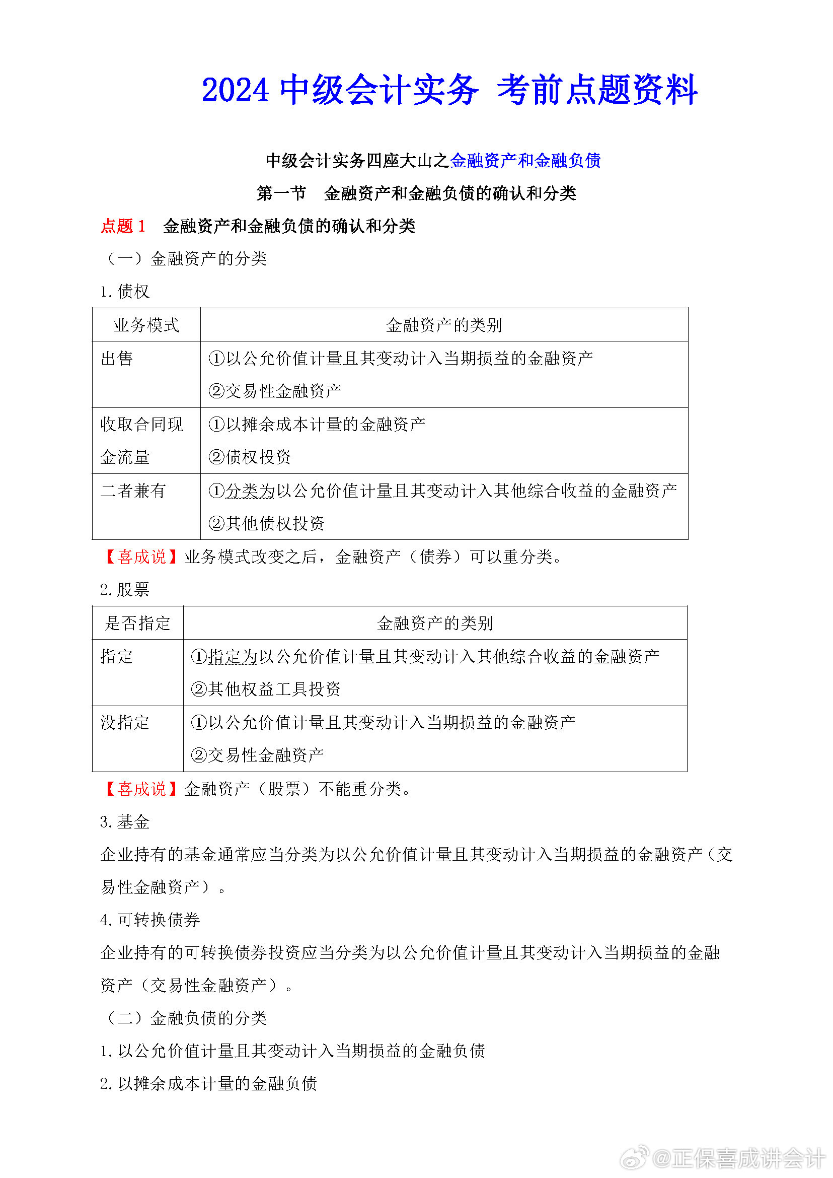 喜成2024年中級(jí)會(huì)計(jì)實(shí)務(wù)主觀題預(yù)測(cè) 這些考點(diǎn)再看一遍！